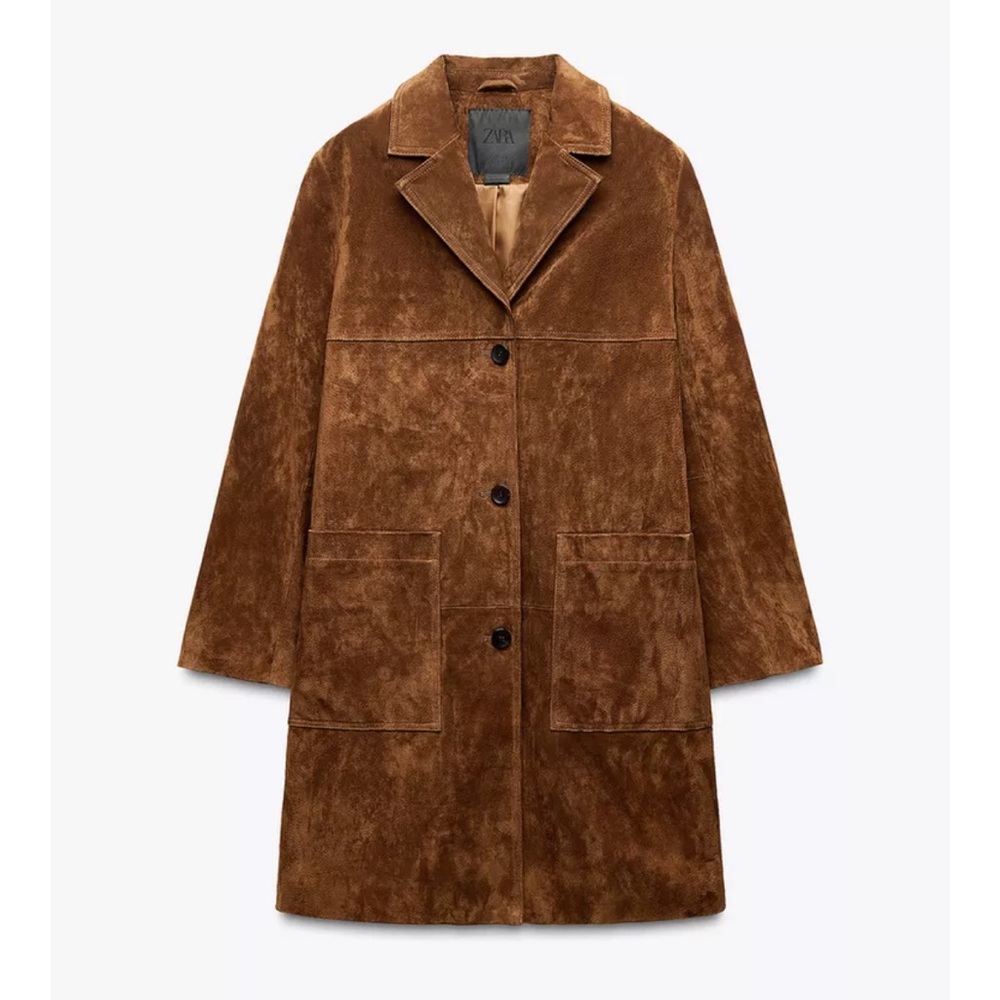 Zara Brown Suede Leather Coat